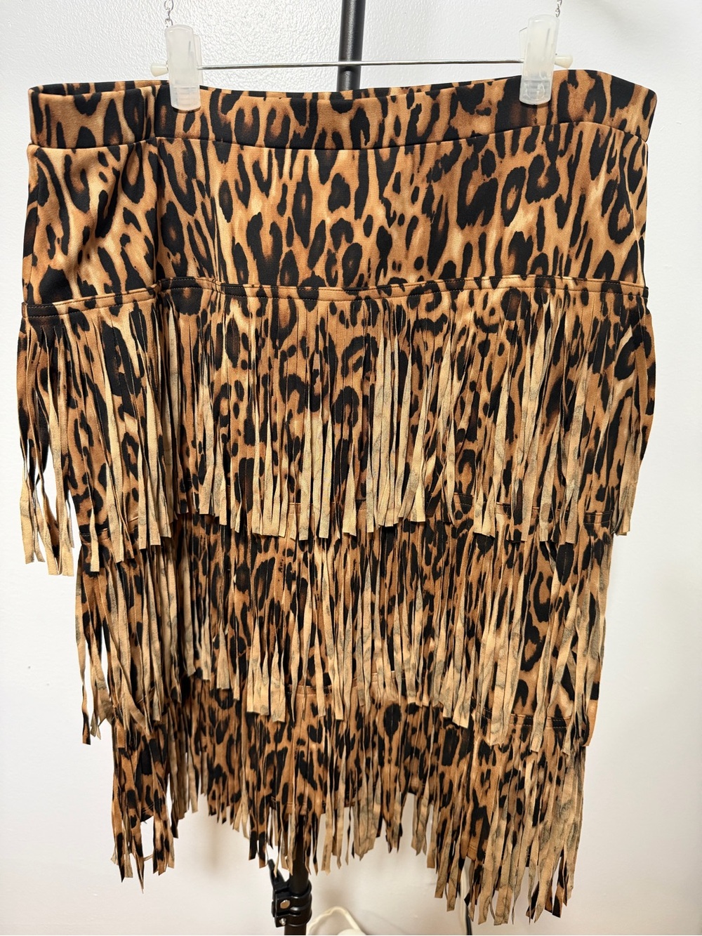 Chicos Leopard Print Fringe Skirt - Brown Animal Print size 2
